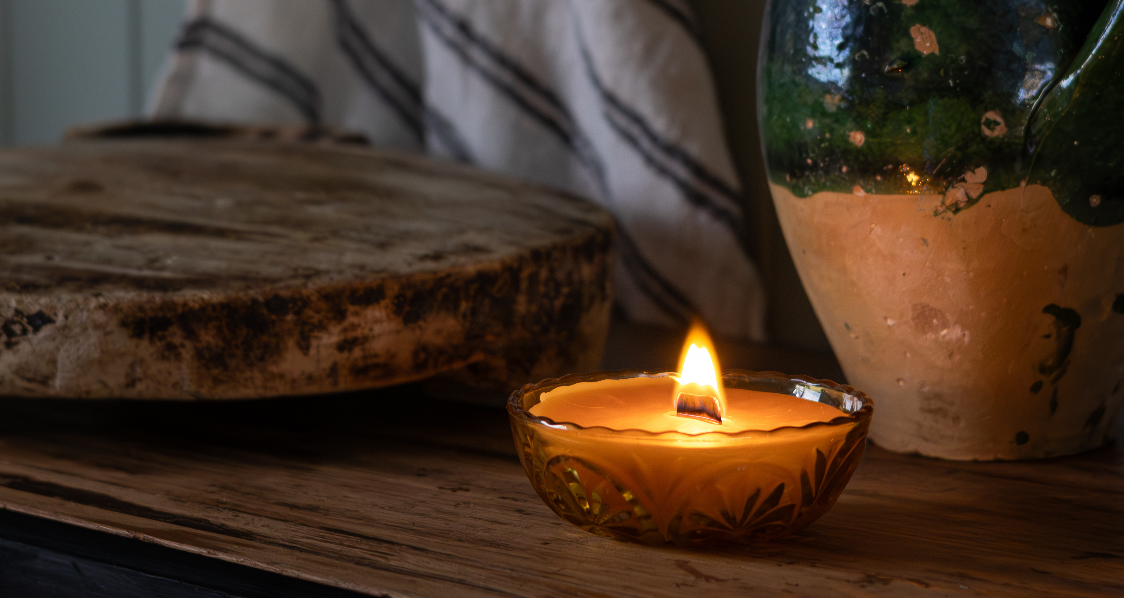Vintage Amber Glass Bowl Candle: Tasmanian Beeswax, 60–180 Hour Clean Burn, Refillable Sustainable Luxury