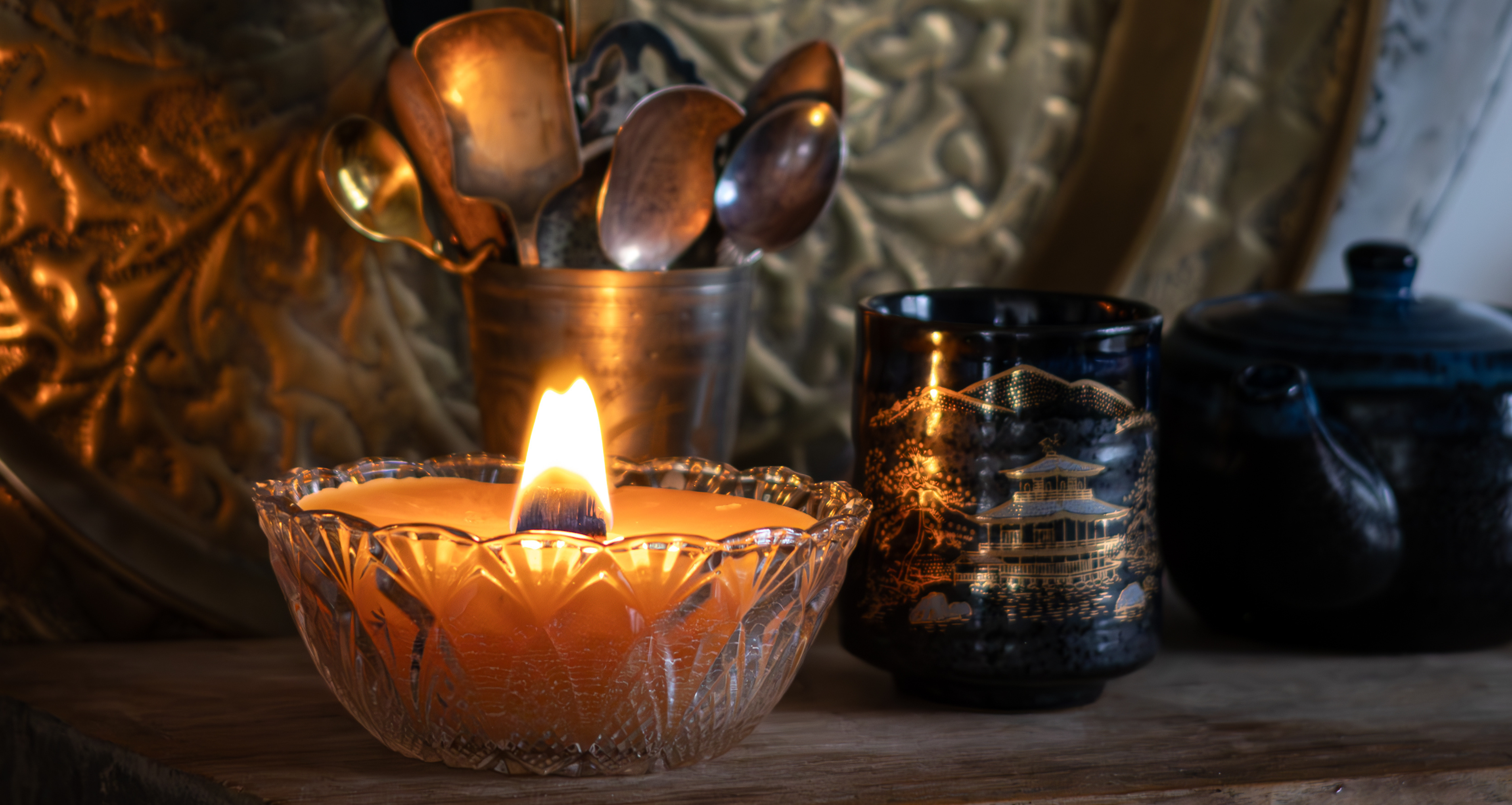 Tasmanian Beeswax Candles in Repurposed Crystal and Glass: Eco-Luxe Upcycled Home Decor