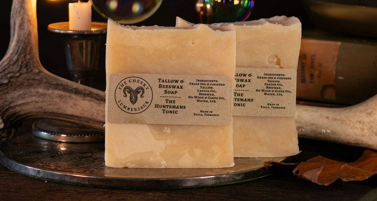 Here are three improved blog title options:

1) The Huntsman's Tonic: Nourishing Tallow & Beeswax Soap for Non-Drying Hydration — Ho Wood & Clove Bud Daily Cleanser for Face & Body

2) Nourish and Protect: The Huntsman's Tonic Tallow & Beeswax Soa...